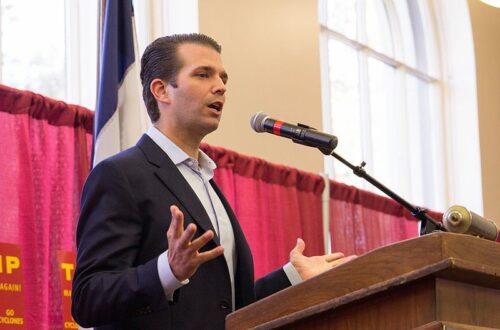 Donald Trump Jr at a rally in Iowa 2016