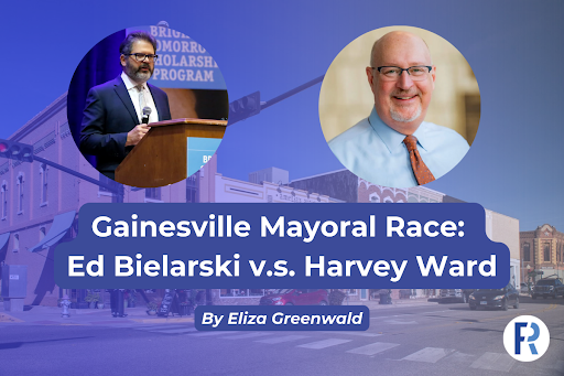 With the Gainesville mayor election today, residents must choose between the visinos of Ed Bielarski and Harvey Ward