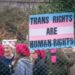 An image of a trans rights protest as Florida Governor Ron DeSantis attacks transgender care, or gender-affirming care, at Florida universities